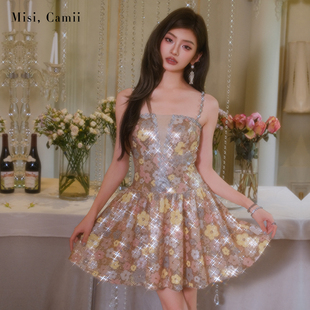 Misi.Camii2025年夏季新款女装钻饰珠片绣花吊带礼服裙高定连衣裙