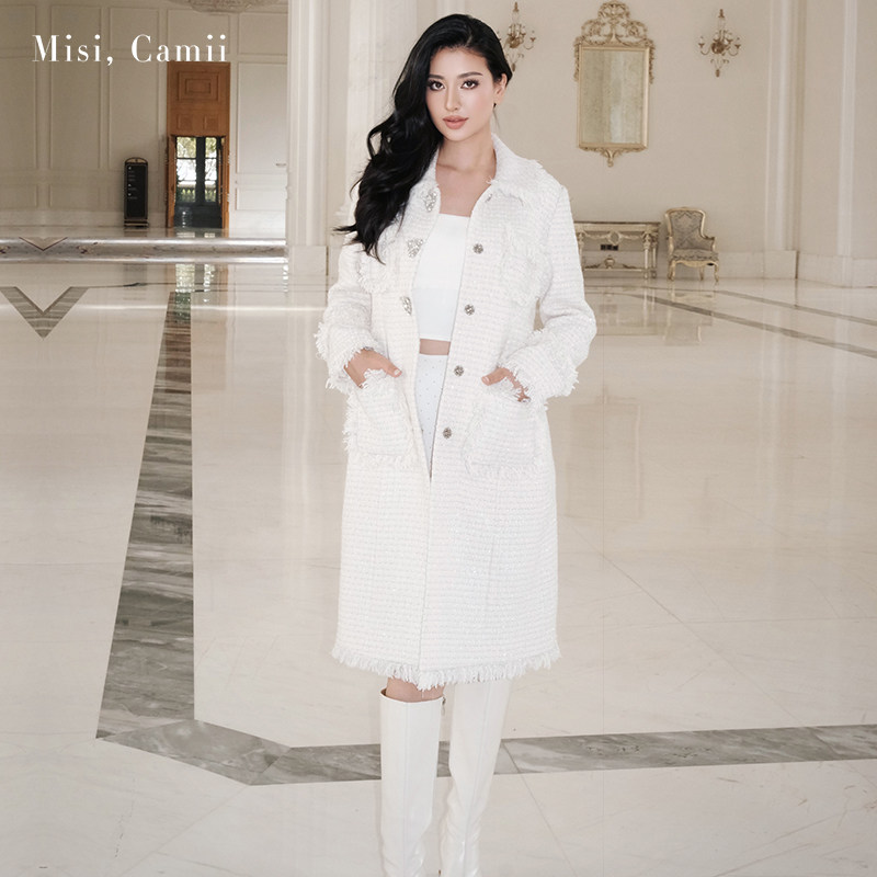 Misi.Camii扣饰流苏边花呢大衣