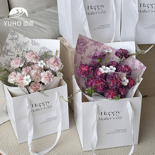 屿后 法式英文手提袋鲜花花束300g手拎袋花店diy包装袋花艺资材
