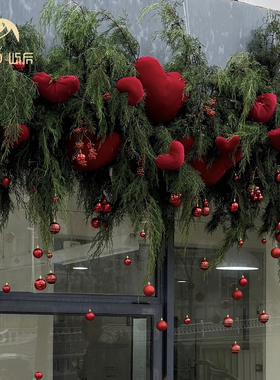 屿后 【圣诞节】红色植绒爱心成品橱窗布置打卡网红氛围感diy材料