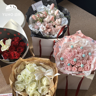 屿后 褶皱系列手提袋褶皱包装纸礼品手拎袋花束包装diy花艺材料