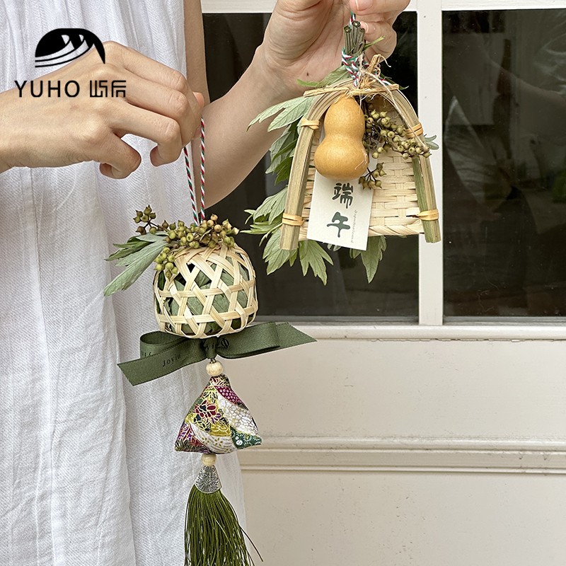 屿后 端午节车挂门挂装饰配件端午艾草小花束diy手工搭配花艺资材