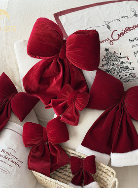 屿后 【圣诞节】红色植绒蝴蝶结成品挂件圣诞树装饰氛围感diy材料