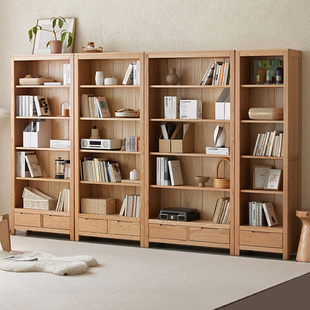特价 实木书架组合橡木展示书橱书房简约原木收纳柜储藏柜置物柜子