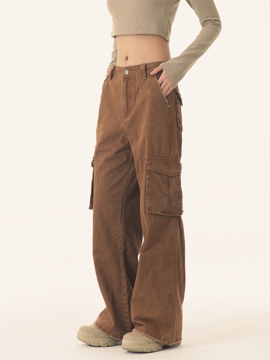 PEACEMARKET Autumn Winter Melad Washed Vintage Cargo Pants For Women Petite Tall Loose Jeans_voghion.com