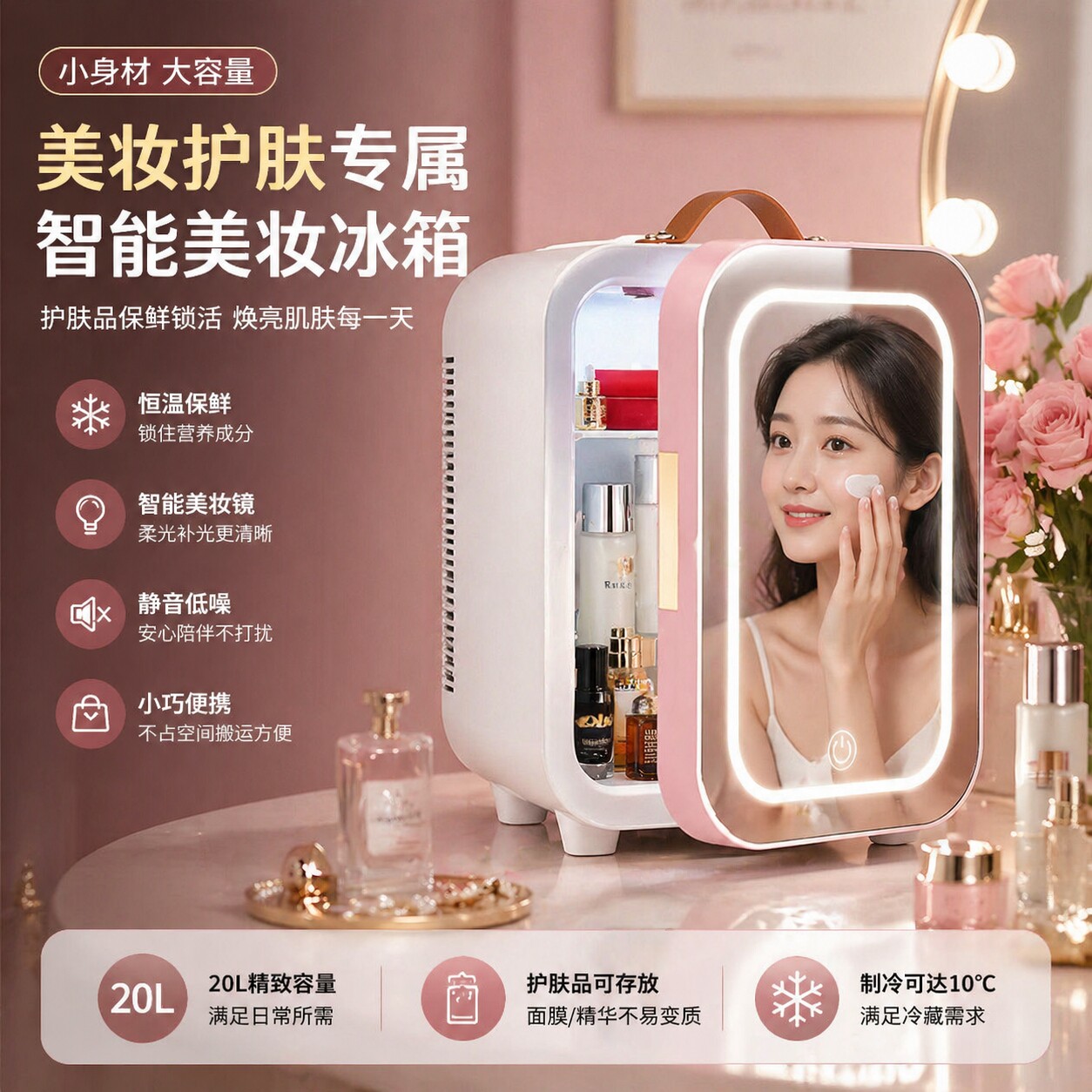 新款美妆化妆品冰箱mini迷你露营护肤品小型12v母乳220V便携车载