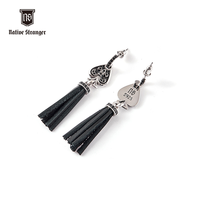 NATIVE STRANGER扑克黑桃流苏耳环925银摇滚朋克风时尚气质个性
