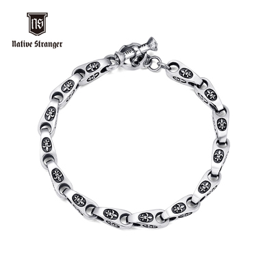 NATIVE STRANGER童军花雕刻手链925银鸢尾花