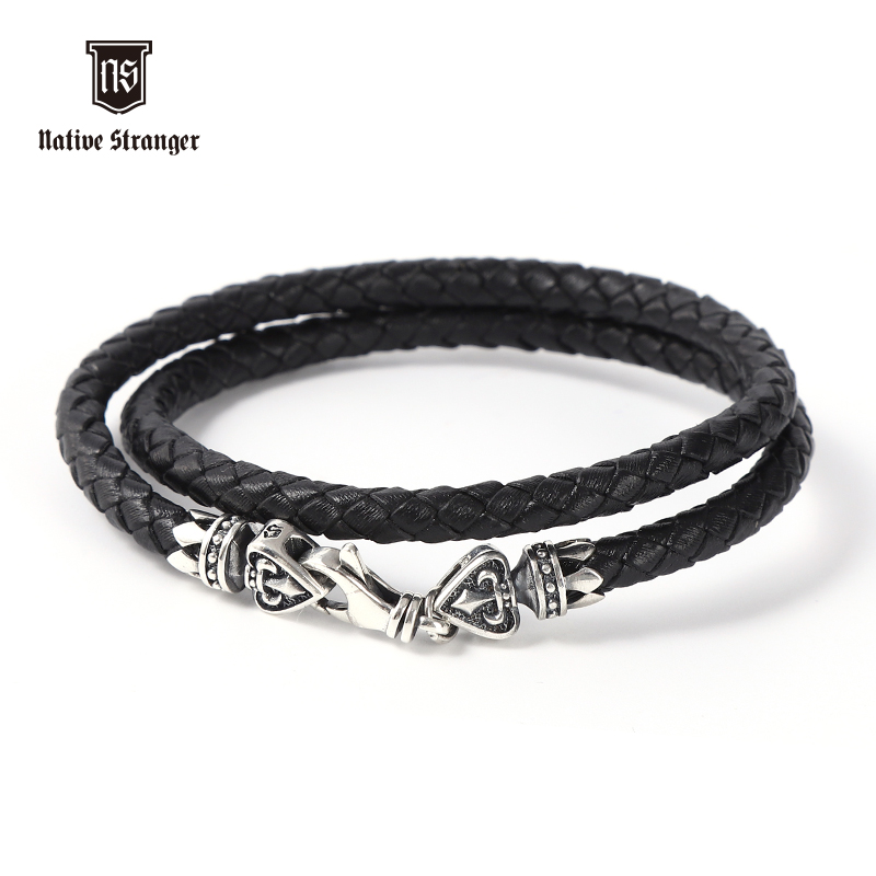 NATIVE STRANGER扑克桃心皮绳925银5mm牛皮绳