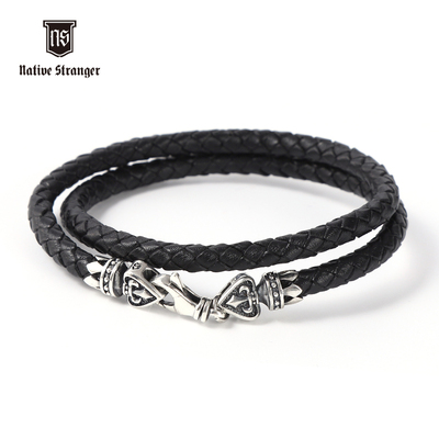 NATIVE STRANGER扑克桃心皮绳925银5mm牛皮绳