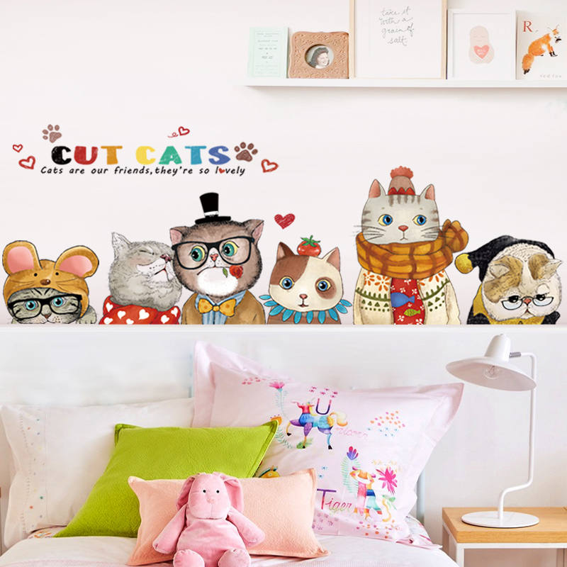 贴画墙画贴纸墙贴墙壁立体猫装饰可爱卡通床头墙面猫咪儿童房桌面图片