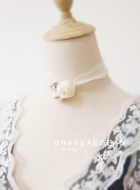 欧根纱网纱带女玫瑰花珍珠钻