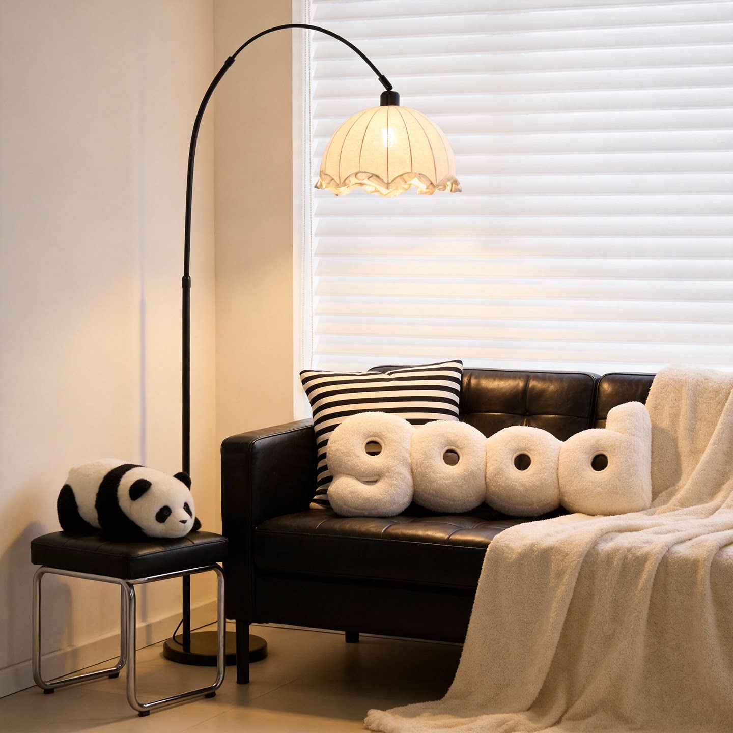 简约轻奢中古风钓鱼落地灯客厅卧室床头可调节暖光布艺灯罩柚子灯