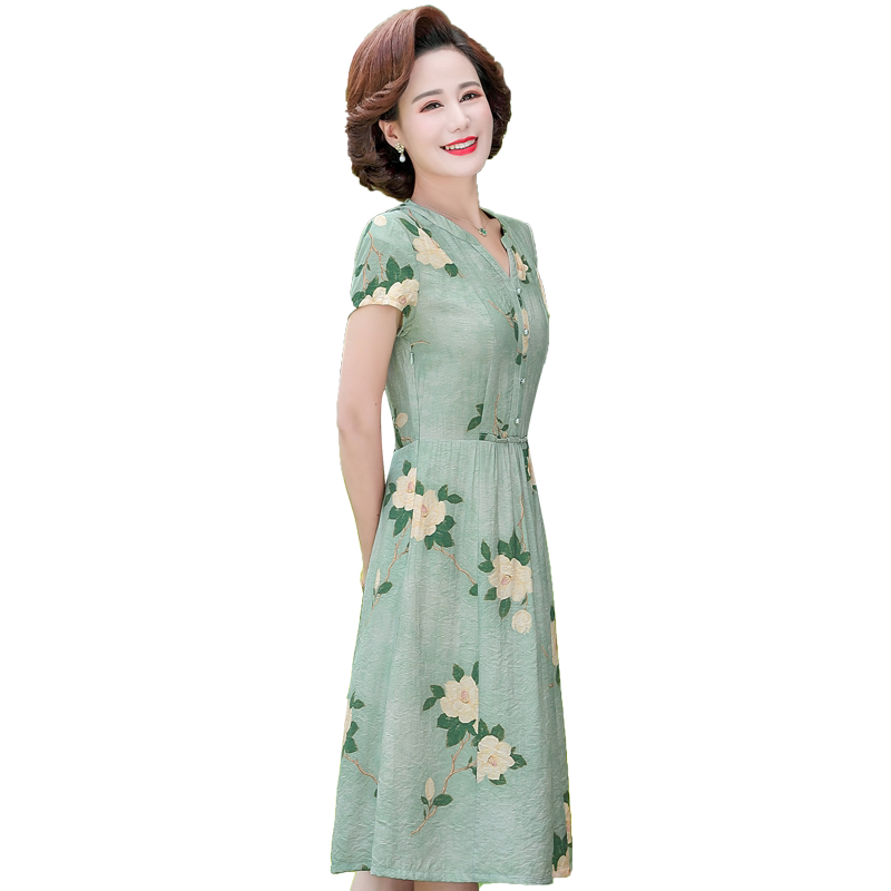 雅鹿宽松收腰妈妈装连衣裙