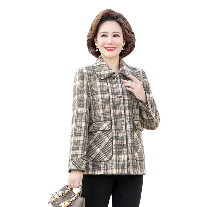 雅鹿妈妈外套春夏款2026新款时尚洋气中老年女装翻领格子上衣夹克