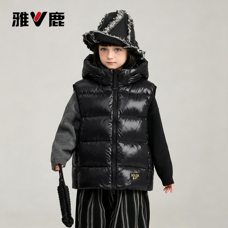 雅鹿儿童冬季保暖连帽羽绒马甲