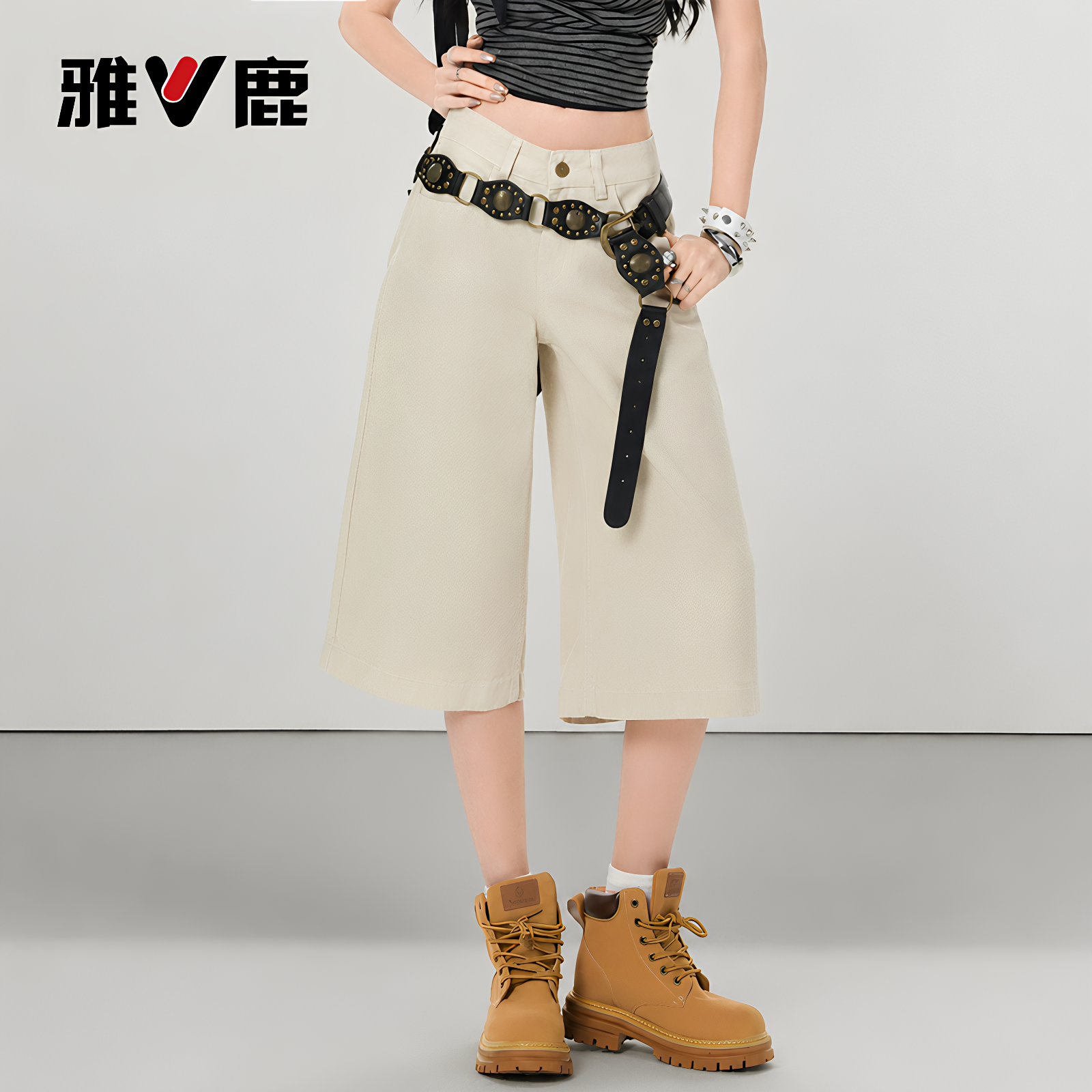雅鹿美式七分牛仔裤女2026新款夏季小个子高腰显瘦a字直筒中裤Y