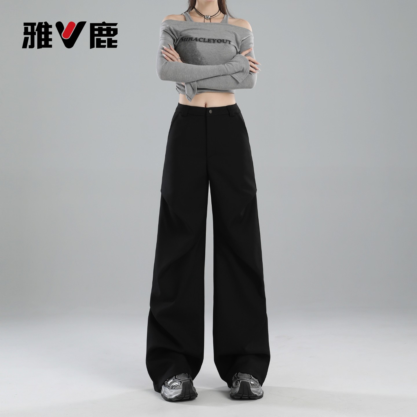 雅鹿美式工装休闲裤女2026新款夏季高腰高级感黑色镰刀西装裤子Y