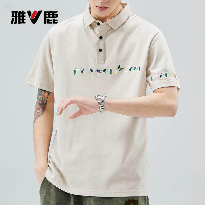 雅鹿高级刺绣设计感男款短袖POLO衫夏季薄款弹力透气百搭上衣男YM图片