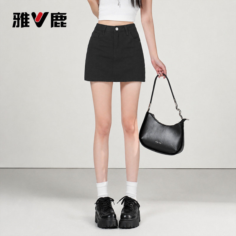 雅鹿黑色包臀半身裙女2026新款夏季高腰a字显瘦小个子辣妹短裙Y