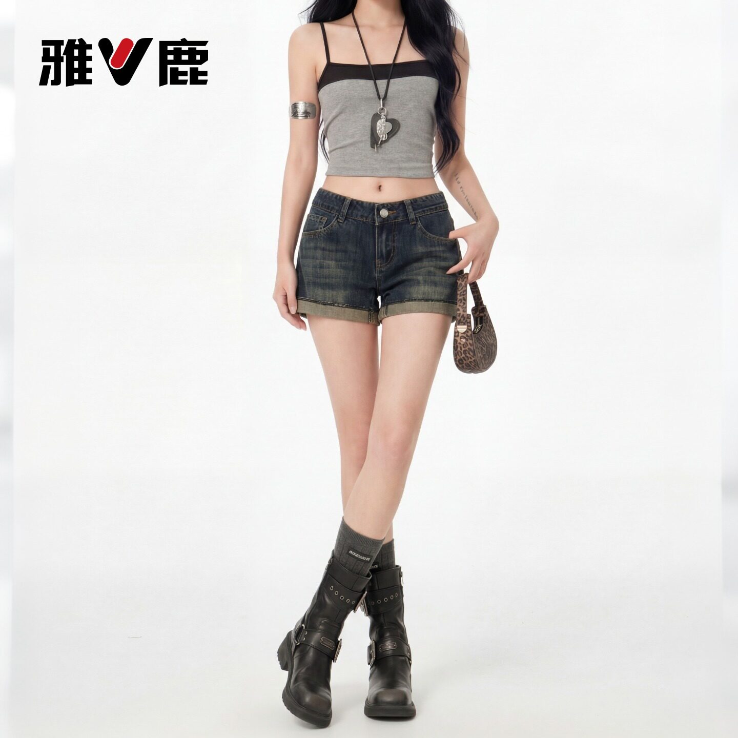 雅鹿美式牛仔短裤女2026新款夏季小个子高腰辣妹卷边a字热裤子Y