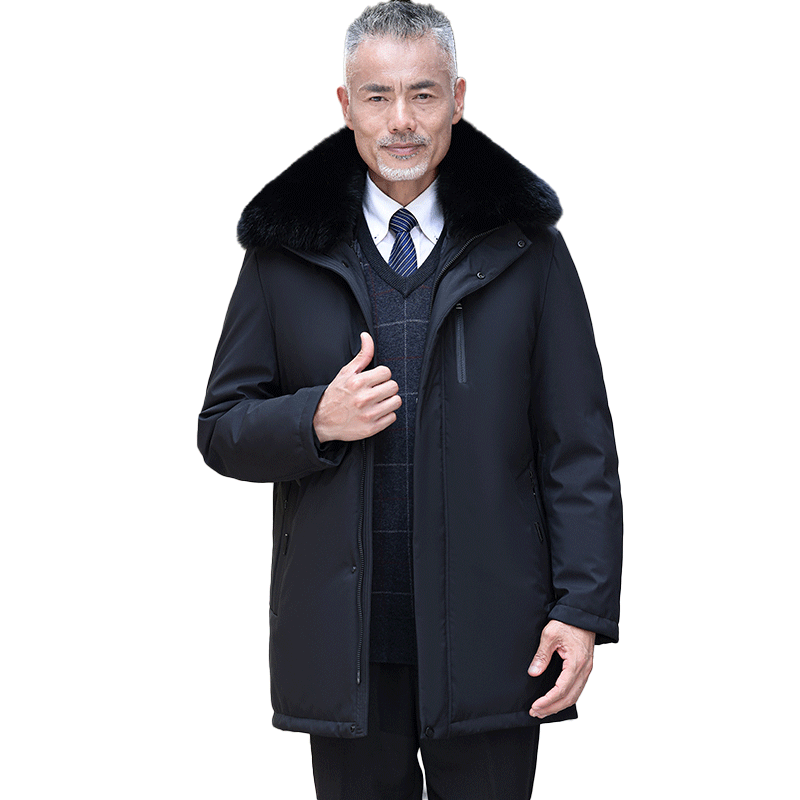 雅鹿可拆卸内胆毛领连帽羽绒服