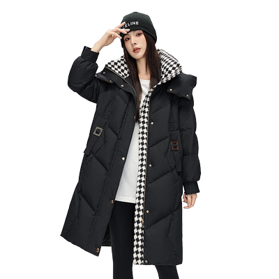 菱格中长款拼接羽绒服雅鹿