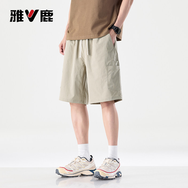 雅鹿工装短裤男士夏季2026新款运动风休闲五分裤百搭直筒中裤子Y