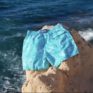 vilebrequin沙滩裤男正品海龟双层内衬天蓝短裤海滩冲浪度假泳裤