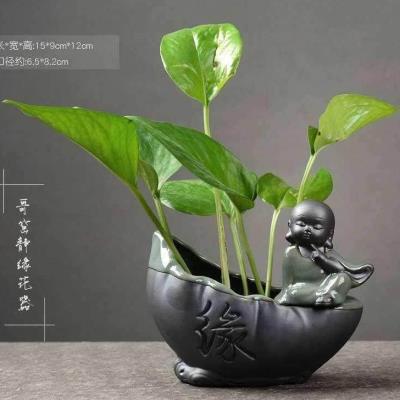 茶桌装饰摆件水培茶宠陶瓷玻璃花瓶小摆件绿萝植物茶道茶艺装饰禅