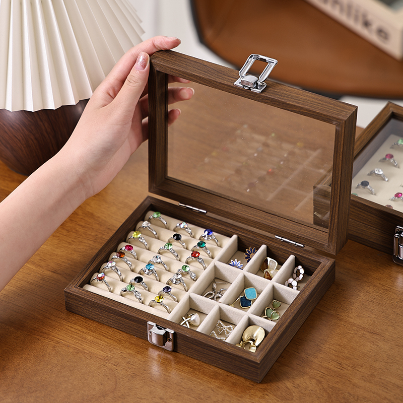 高档胡桃木纹带盖首饰盒