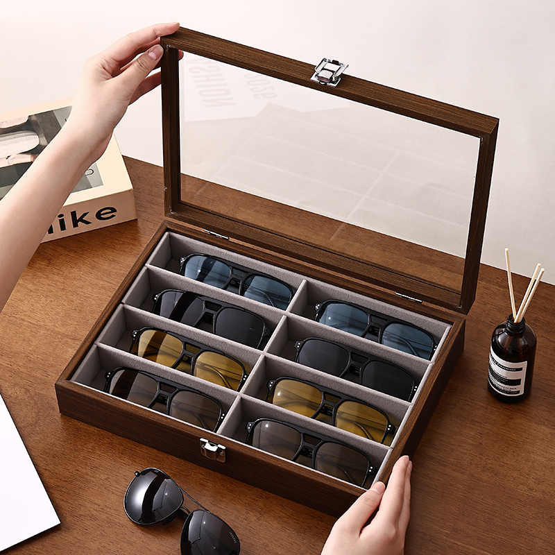 实木眼镜收纳盒多格放置架放墨镜实木收藏展示家用高档太阳镜盒子