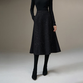 千寻宜冬款 时尚 亮闪闪裙子高腰A字气质优雅大摆半身裙