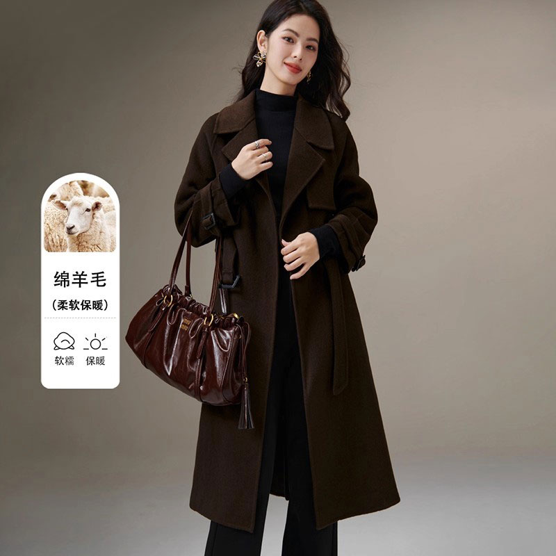 千寻宜翻驳领减龄绵羊毛大衣