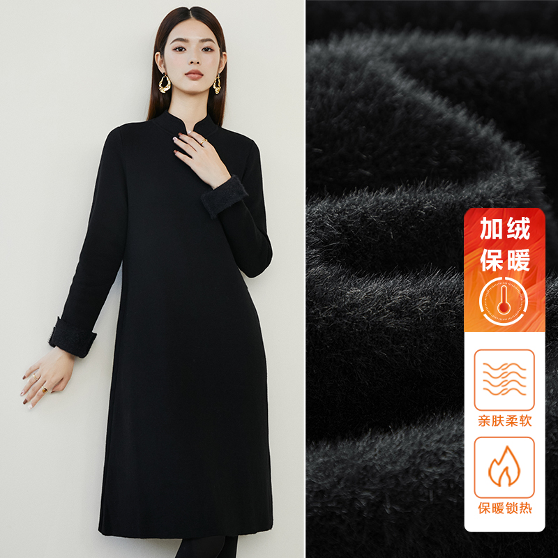 千寻宜新中式加绒宽松连衣裙