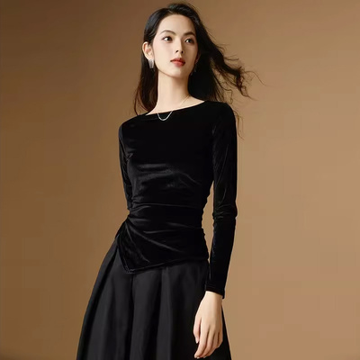 千寻宜一字领丝绒打底衫