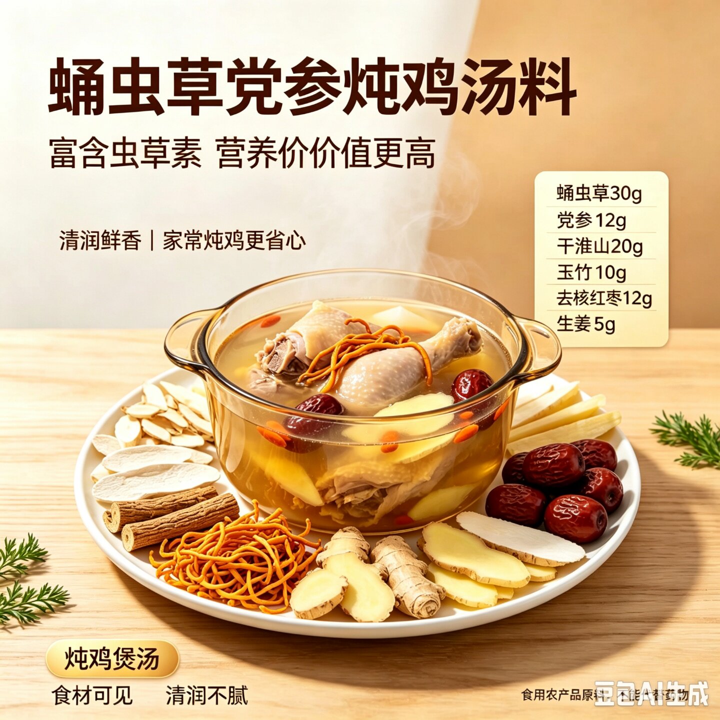 高含虫草素蛹虫草党参淮山鸡肉煲汤料