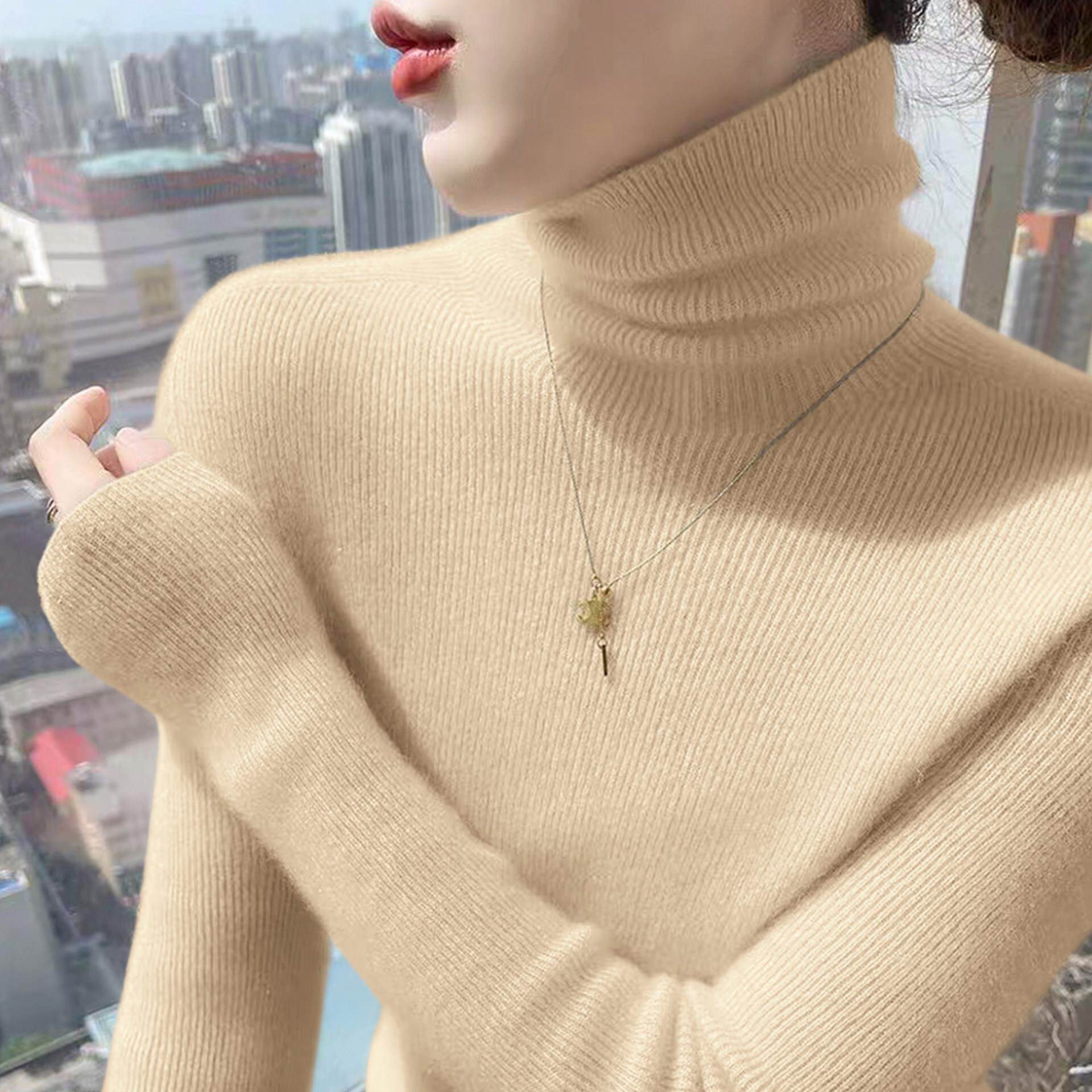 JOYIASS秋冬季通勤穿搭休闲打底针织衫纯色软糯堆堆领毛衣女装上