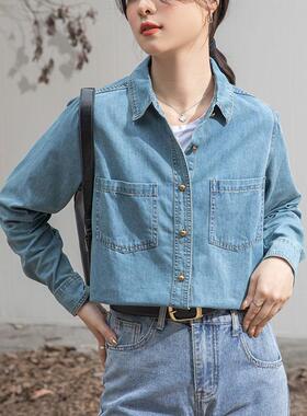 JOYIASS2025秋冬蓝色牛仔衬衫女内搭叠穿设计感小众覆古港味宽松