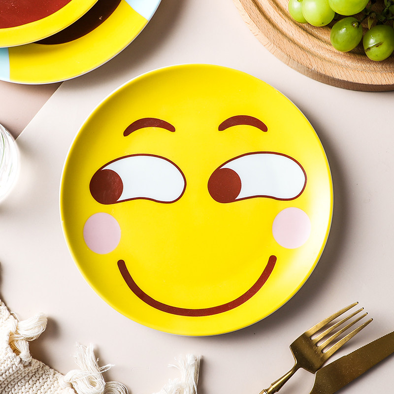表情包餐盘子家用emoji陶瓷餐具滑稽点心甜品盘创意浅平菜盘碟6寸