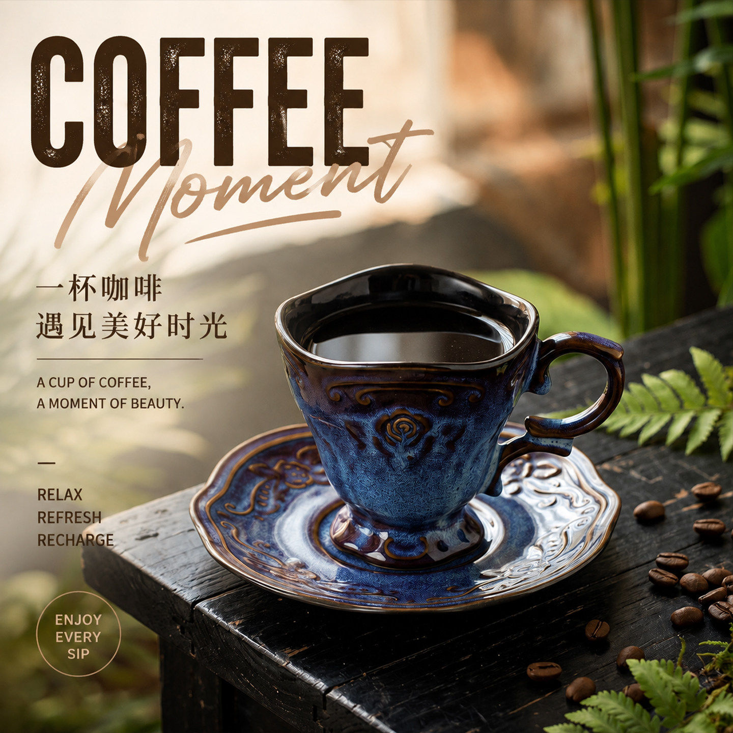 陶瓷复古浮雕手冲咖啡杯