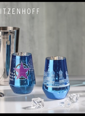 德国RITZENHOFF瑞森哈夫伏特加酒杯水晶玻璃杯蓝色半透明镀层礼盒