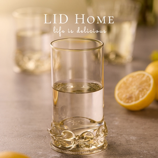 捷克森林玻璃杯手工吹制六角平底水杯树莓线圈高脚杯甜品碗烟灰色