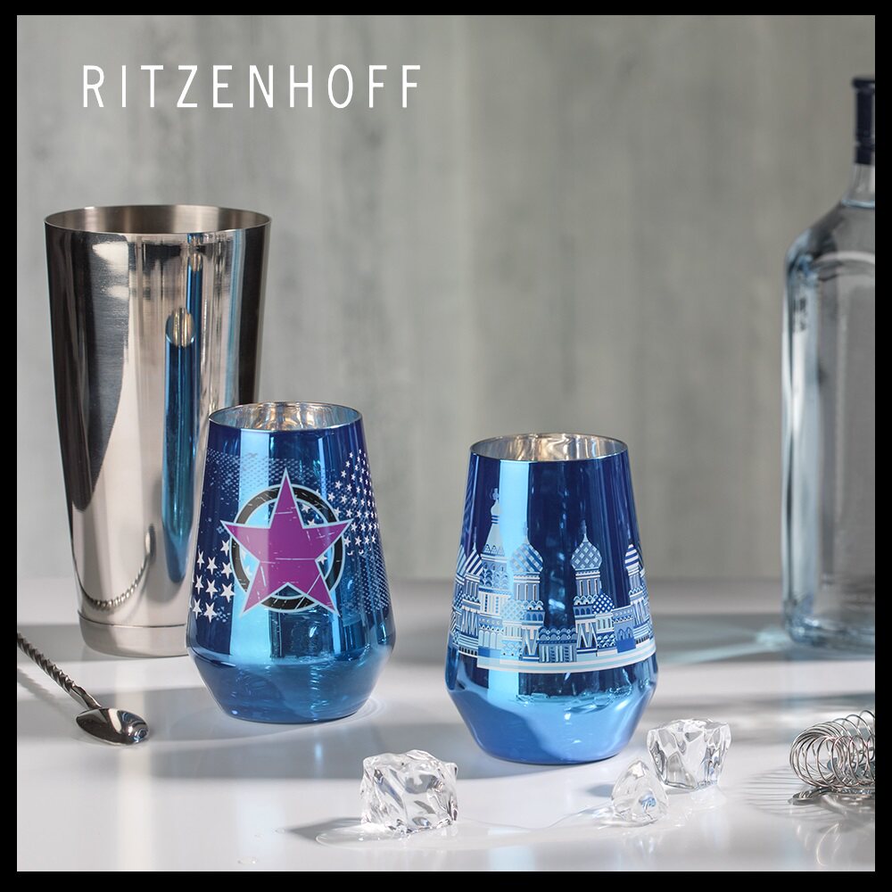 德国ritzenhoff瑞森哈夫伏特加酒杯水晶玻璃杯蓝色半透明镀层礼盒
