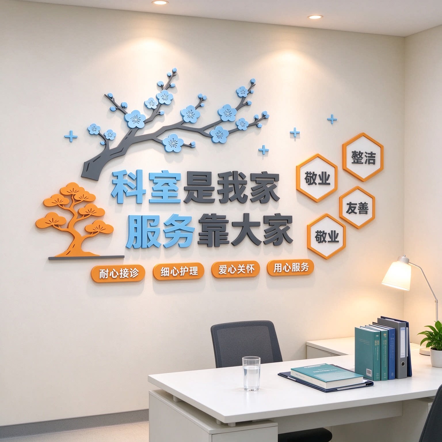 医院科室文化墙立体墙贴科室是我家细心护理爱心六边形标语墙贴画
