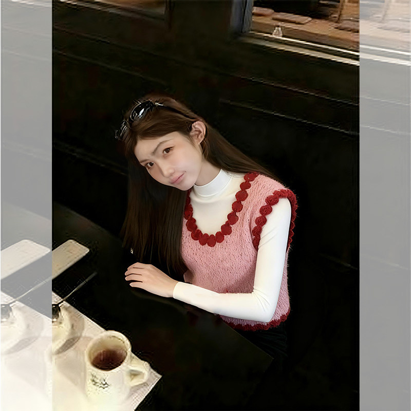 JOYIASS甜美风粉色叠穿针织马甲背心女秋冬新款氛围感超级好看短