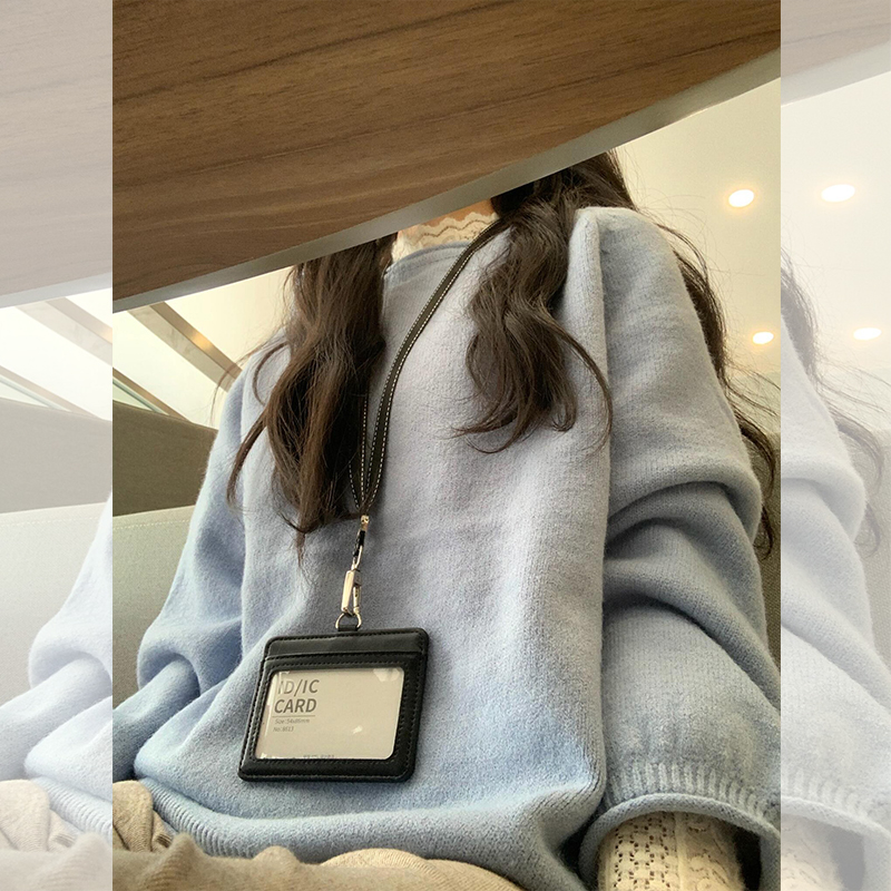 JOYIASS蓝色圆领卷边蕾丝拼接毛衣女秋季新款奶fufu软糯小众绝美