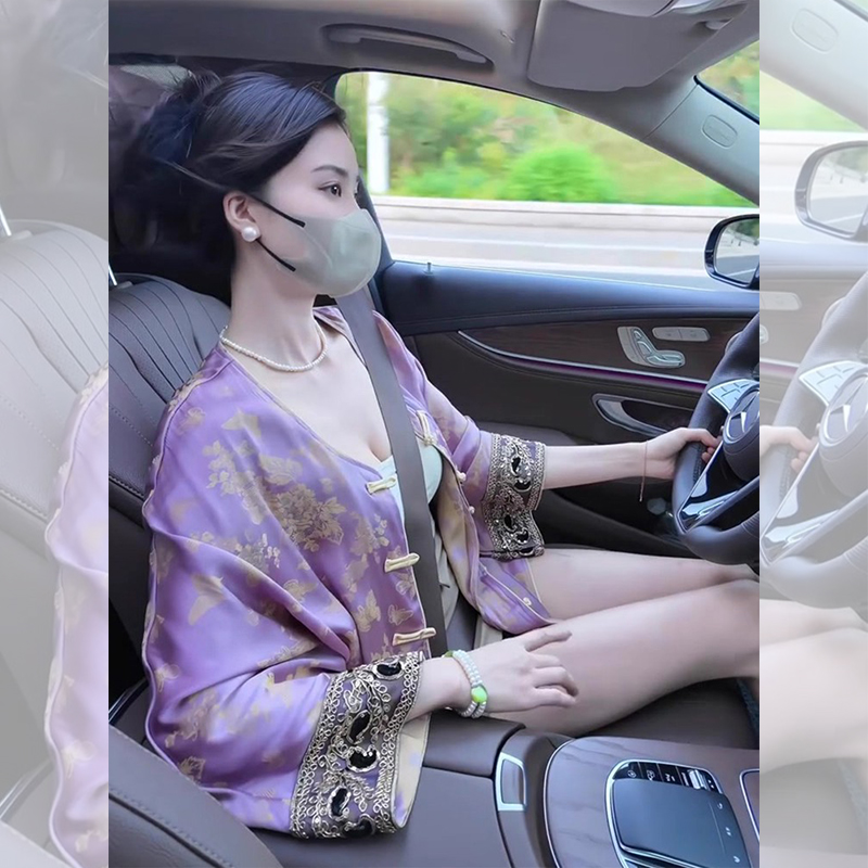 ROUMIKL新中式国风紫色印花衬衫外套女2025新款早秋季轻奢减龄外