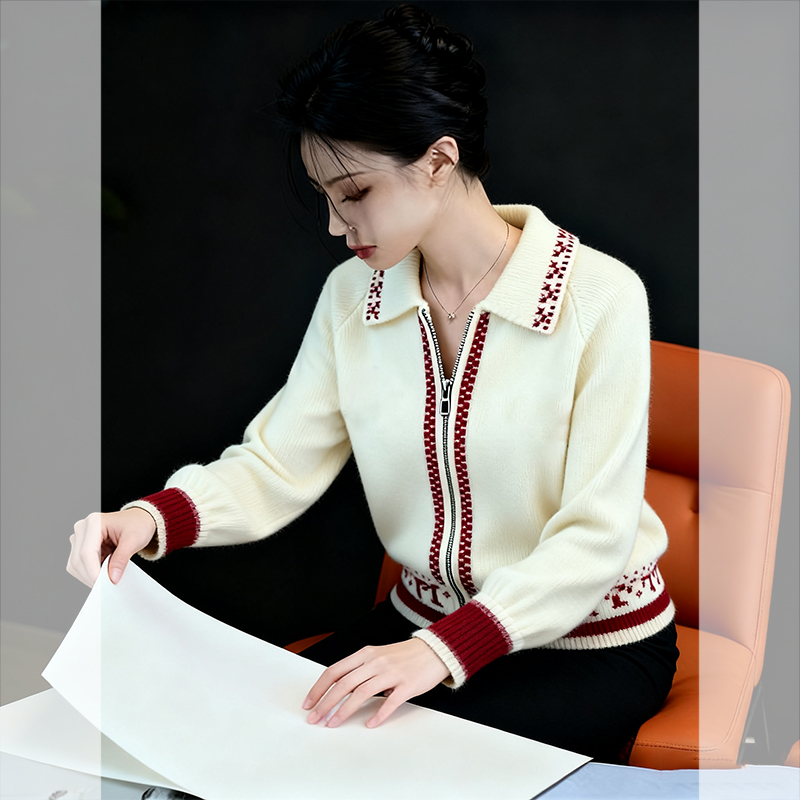 ROUMIKL甜美风米白色提花针织开衫女款2025年秋冬新款奶fufu软糯