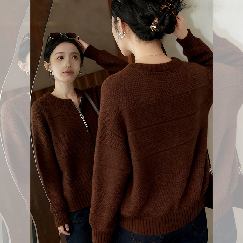 JOYIASS奶fufu软糯深棕色圆领毛衣外套女秋冬2025新款气质知性氛